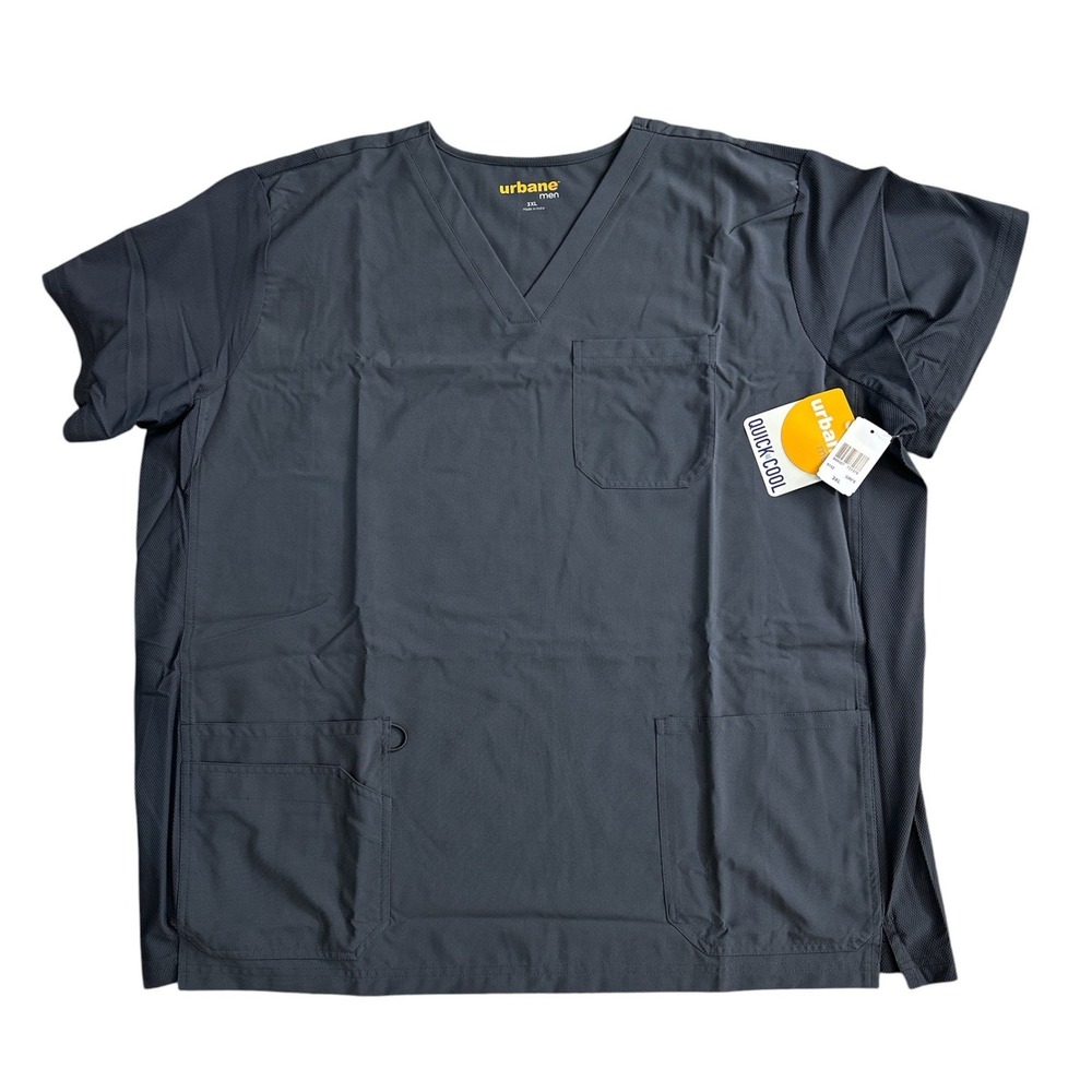 Urbane Men Quick Cool Scrub Top V-Neck Grey Mesh‎ Panel Medical Uniform 3XL NWT